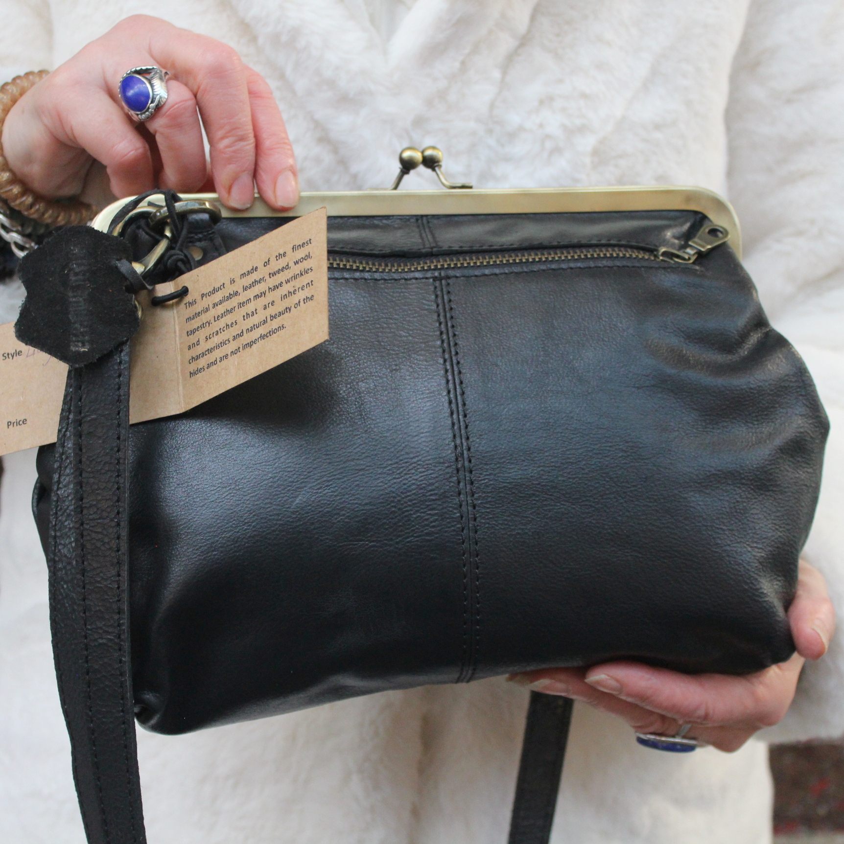 Top Clip Shoulder 'doris', Black Leather Bag, Clip Frame Bag