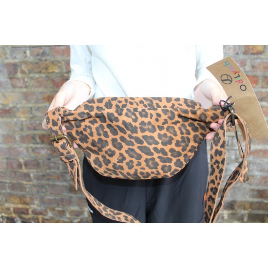 Double Zipped bum bag Leopard printed suede 